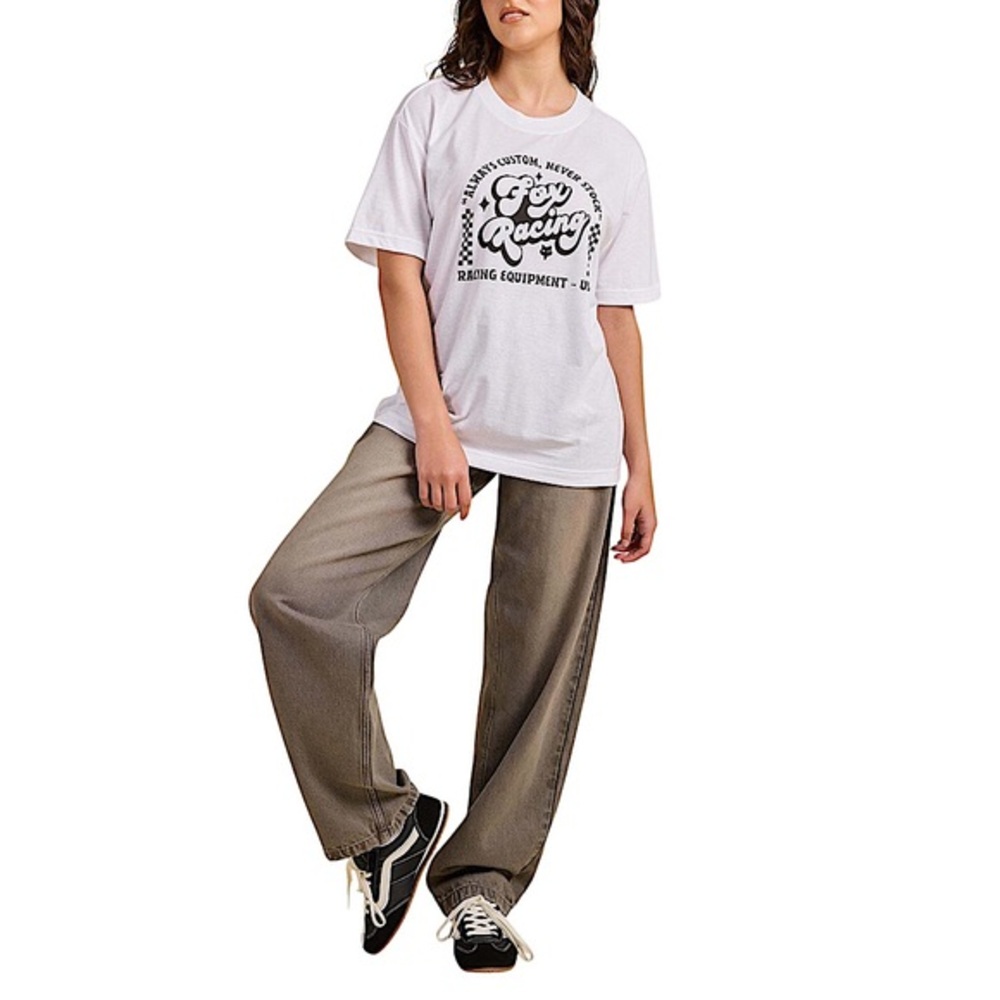 Fox Soft Knit White Black Relaxed Fit Racing Sporty Casual Crew Neck TShirt‎ S